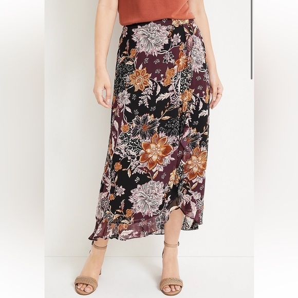 Maurice’s Briar Faux Wrap Ruffled Maxi Skirt  Black,Purple,Rust,White Size Small - Picture 1 of 11